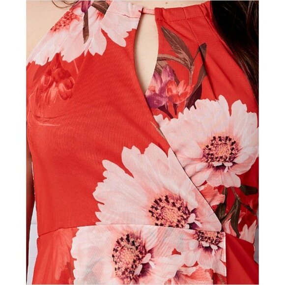 Women Le Chateau Floral Print Knit Halter Neck Papaya / Blush Dress Size… - Picture 4 of 7